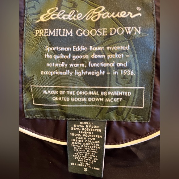 Eddie Bauer Women’s Premium Goose Down Vest Faux Fur Collar Brown Small - Picture 9 of 12